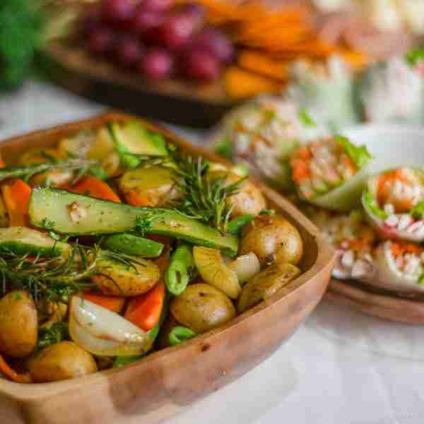 Sliced Vegetables on Brown Wooden Bowl